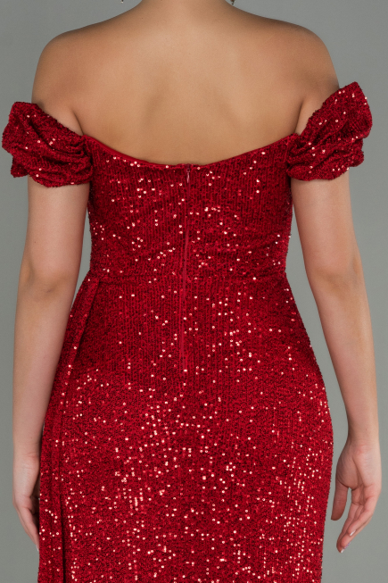 Abendkleid Lang Schuppig Rot ABU2987