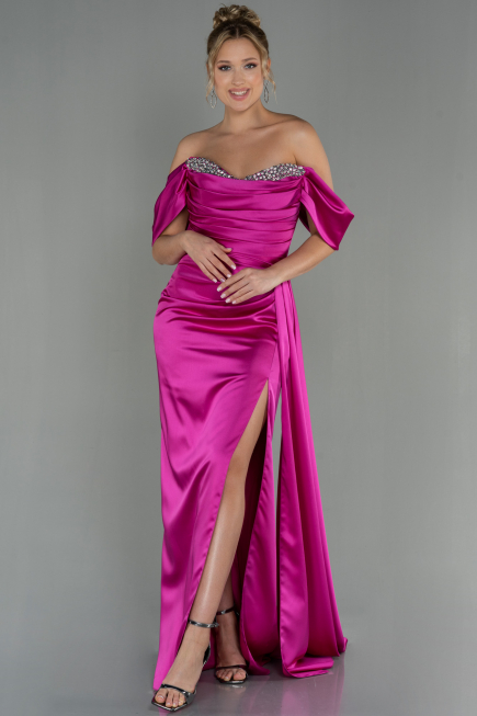 Fuchsie Abendkleid Satin Lang ABU2661