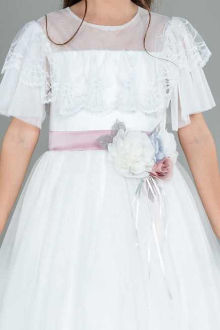Abendkleid für Kinder Vorne Kurz-Hinten Lang Weiß ABO103