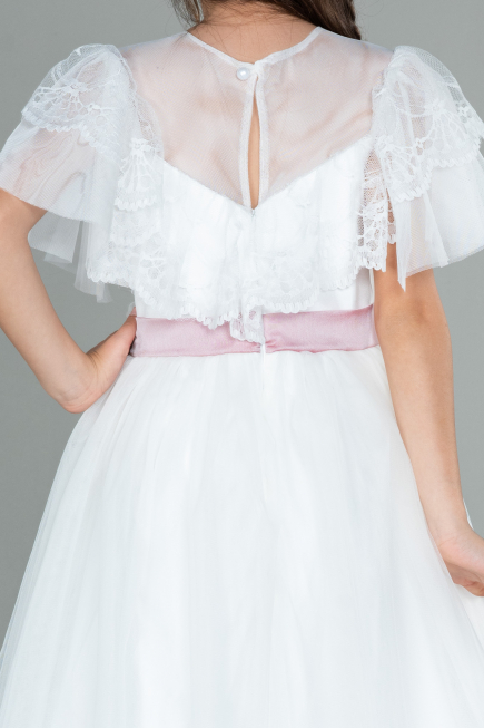 Abendkleid für Kinder Vorne Kurz-Hinten Lang Weiß ABO103