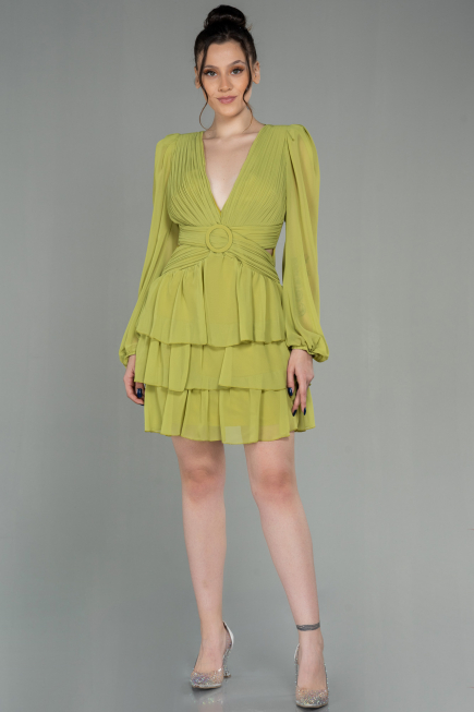 Pistaziengrün Partykleid Chiffon Mini ABK959