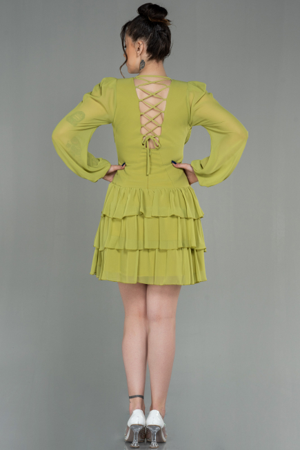 Pistaziengrün Partykleid Chiffon Mini ABK959