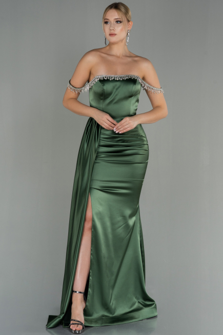 Öl Grün Abendkleid Satin Lang ABU2618