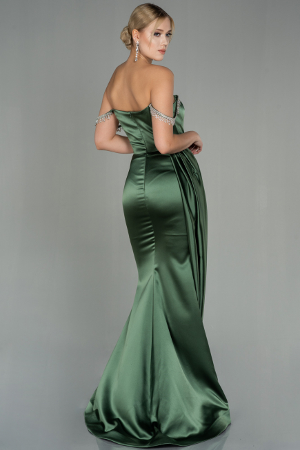 Öl Grün Abendkleid Satin Lang ABU2618