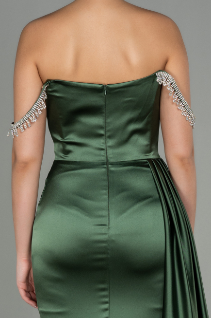 Öl Grün Abendkleid Satin Lang ABU2618