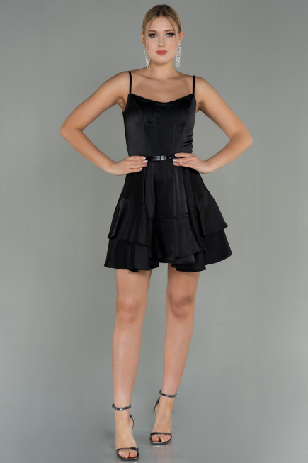 Partykleid Kurz Satin Schwarz ABK1691