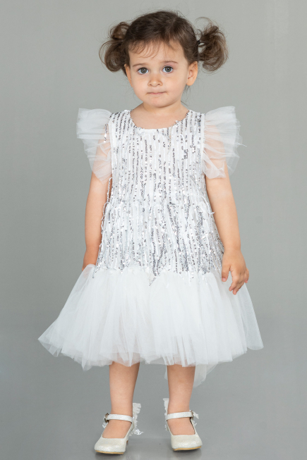 Abendkleid für Kinder Midi Schuppig Weiß ABK1718