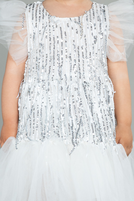 Abendkleid für Kinder Midi Schuppig Weiß ABK1718
