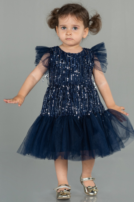 Abendkleid für Kinder Midi Schuppig Marineblau ABK1718