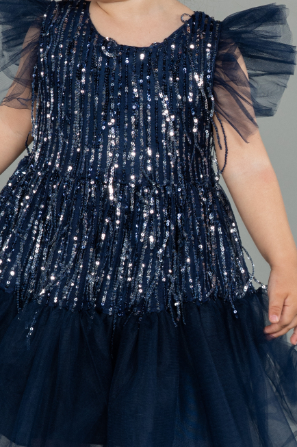 Abendkleid für Kinder Midi Schuppig Marineblau ABK1718