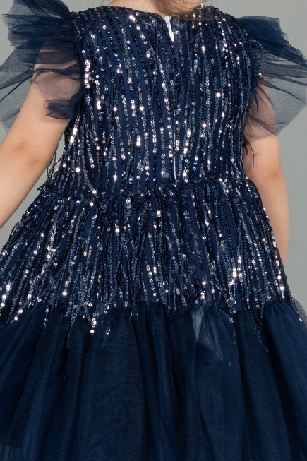 Abendkleid für Kinder Midi Schuppig Marineblau ABK1718