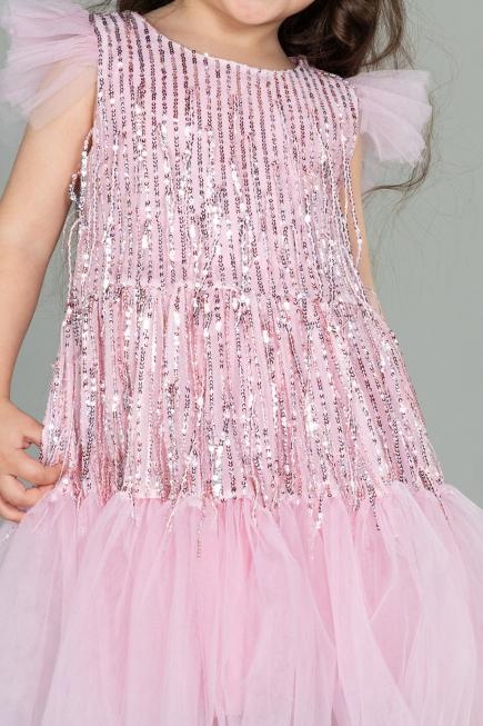 Abendkleid für Kinder Midi Schuppig Puder ABK1718