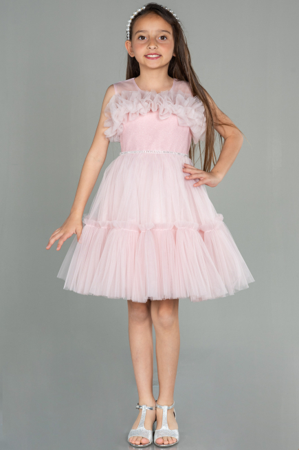 Abendkleid für Kinder Kurz Puder ABK1707