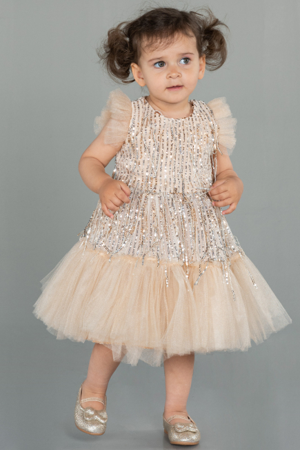 Abendkleid für Kinder Midi Schuppig Gold ABK1718