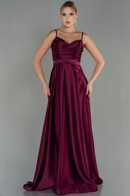 Abendkleid Lang Satin Pflaume ABU1601