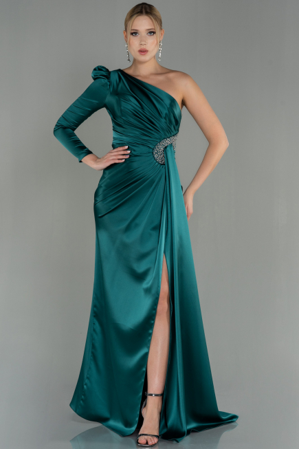 Abendkleid Lang Satin Smaragdgrün ABU2676