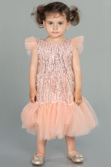 Abendkleid für Kinder Midi Schuppig Lachs ABK1718