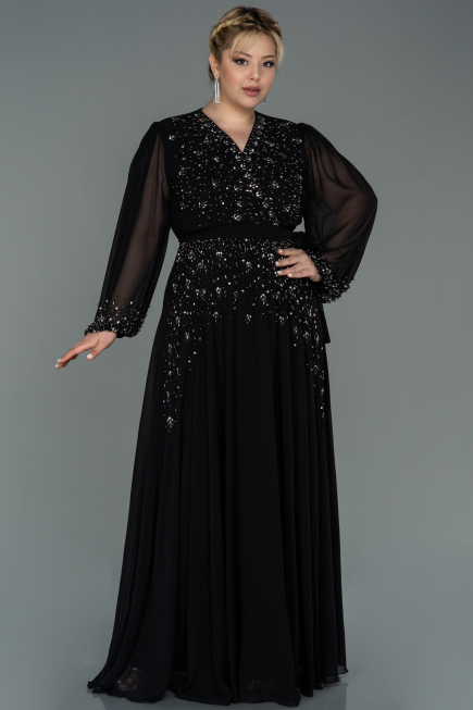 Abendgarderobe in Großen Größen Lang Chiffon Schwarz ABU3075
