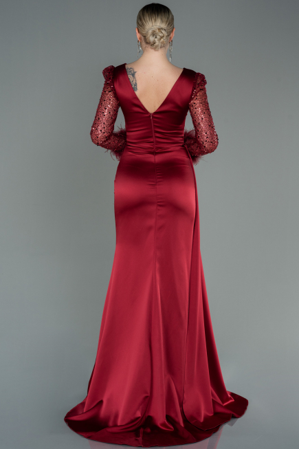 Abendkleid Lang Satin Weinrot ABU3080