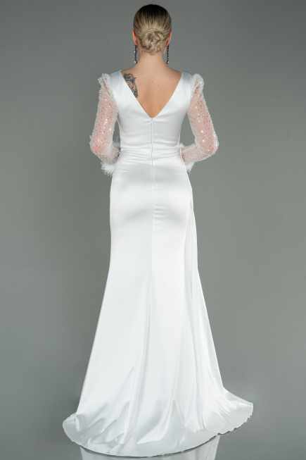 Abendkleid Lang Satin Weiß ABU3080