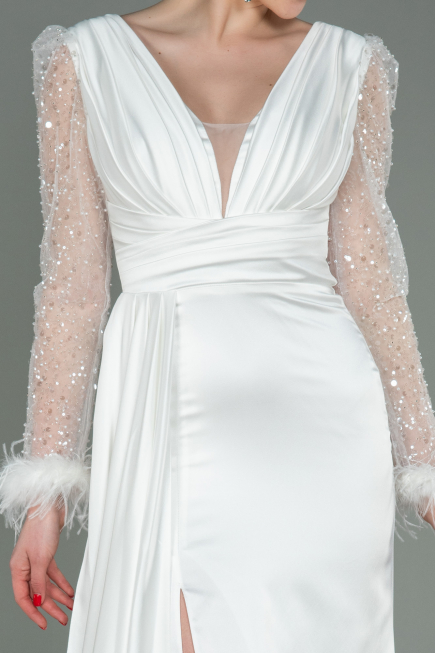 Abendkleid Lang Satin Weiß ABU3080
