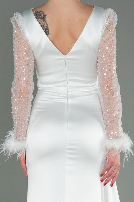 Abendkleid Lang Satin Weiß ABU3080