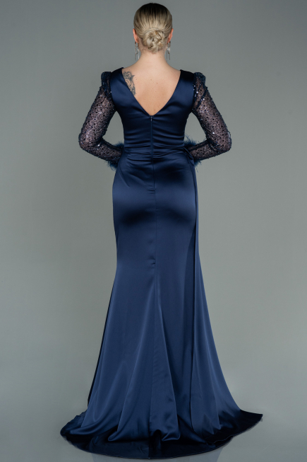 Abendkleid Lang Satin Marineblau ABU3080