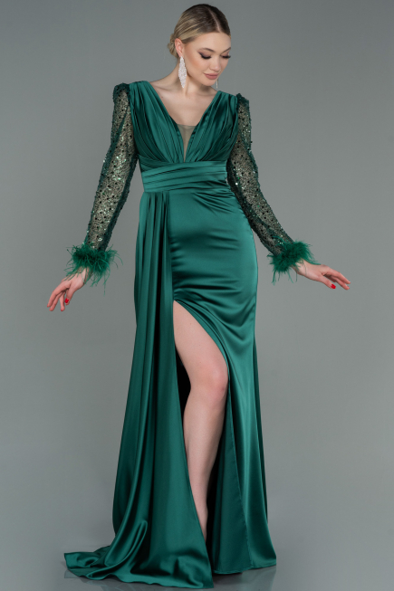 Abendkleid Lang Satin Smaragdgrün ABU3080