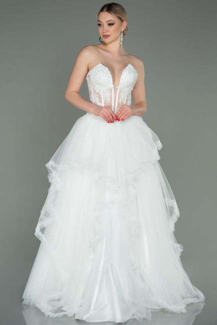 Abendkleid Lang Weiß ABU3082