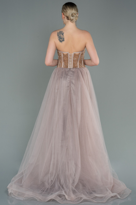 Designer Abendkleid Lang Nerzbraun ABU3084