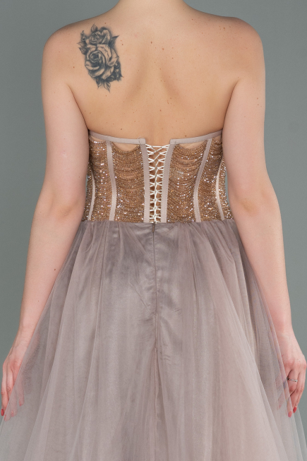 Designer Abendkleid Lang Nerzbraun ABU3084