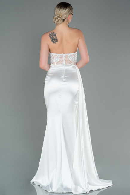 Weiß Abendkleid Satin Lang ABU2127