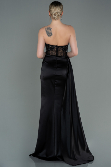 Abendkleid Lang Satin Schwarz ABU2127