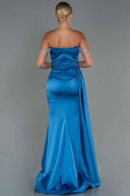 Indigo Abendkleid Satin Lang ABU2618