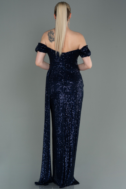 Abendkleid Lang Schuppig Marineblau ABU2987