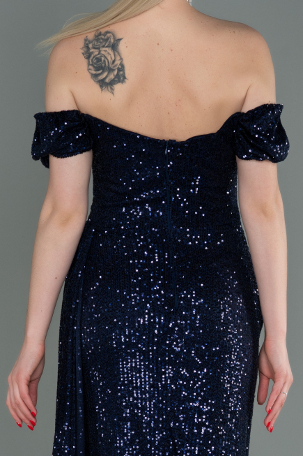 Abendkleid Lang Schuppig Marineblau ABU2987