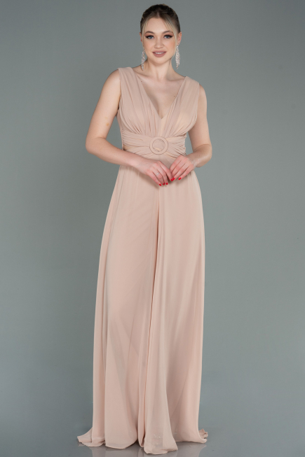 Beige Partykleid Chiffon ABT075