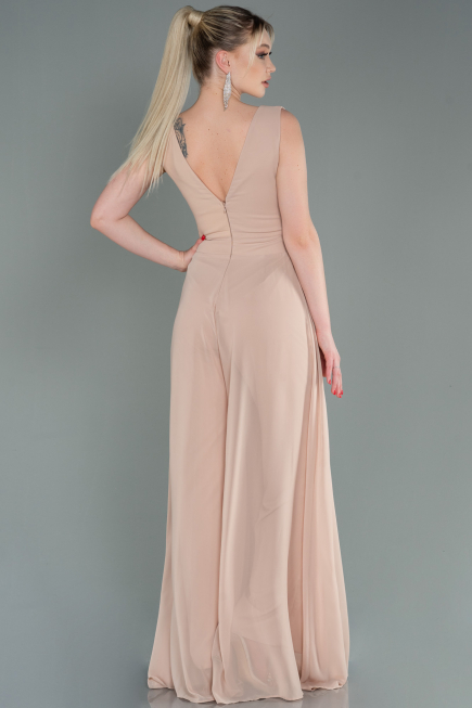Beige Partykleid Chiffon ABT075