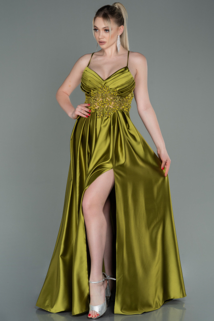 Pistaziengrün Abendkleid Satin Lang ABU2583