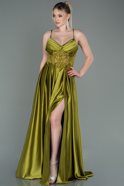 Pistaziengrün Abendkleid Satin Lang ABU2583