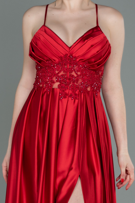 Rot Abendkleid Satin Lang ABU2583