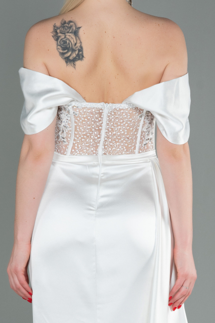 Weiß Abendkleid Satin Lang ABU2087