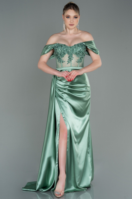 Türkis Abendkleid Satin Lang ABU2087