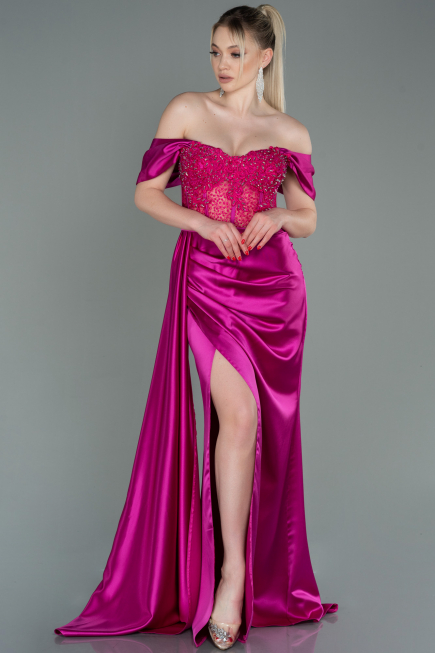 Fuchsie Abendkleid Satin Lang ABU2087