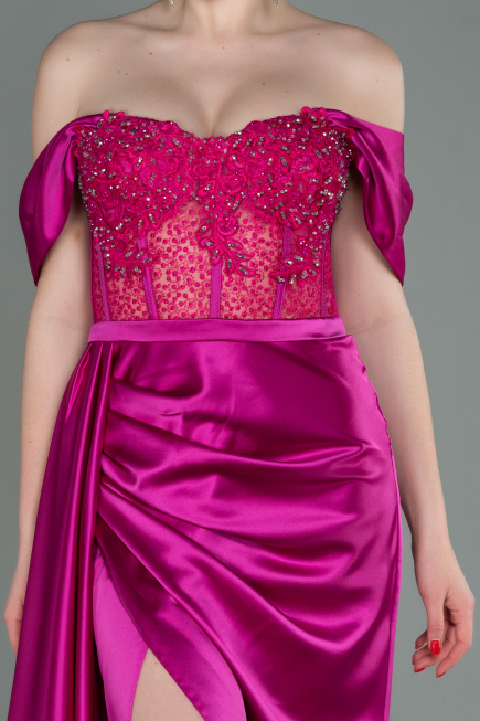 Fuchsie Abendkleid Satin Lang ABU2087
