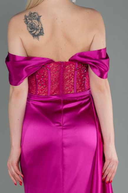 Fuchsie Abendkleid Satin Lang ABU2087