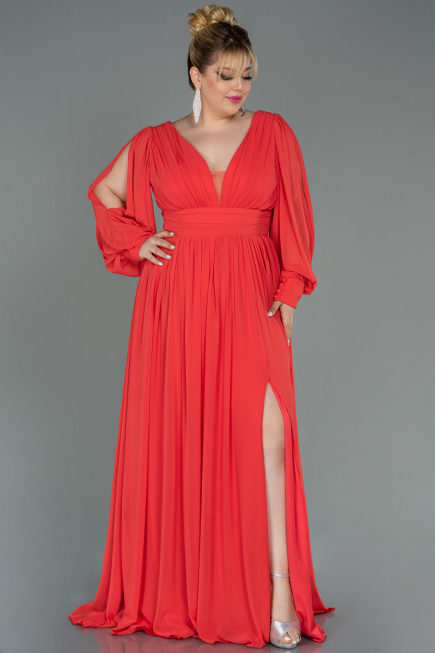 Orange Kleider İn Großen Größen Chiffon Lang ABU1988