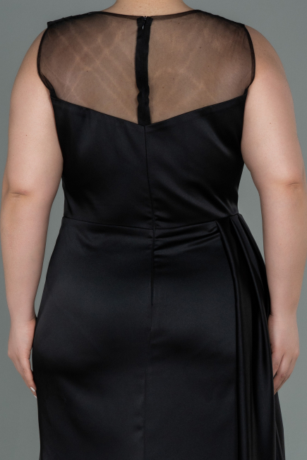 Kleider in Großen Größen Lang Satin Schwarz ABU3125