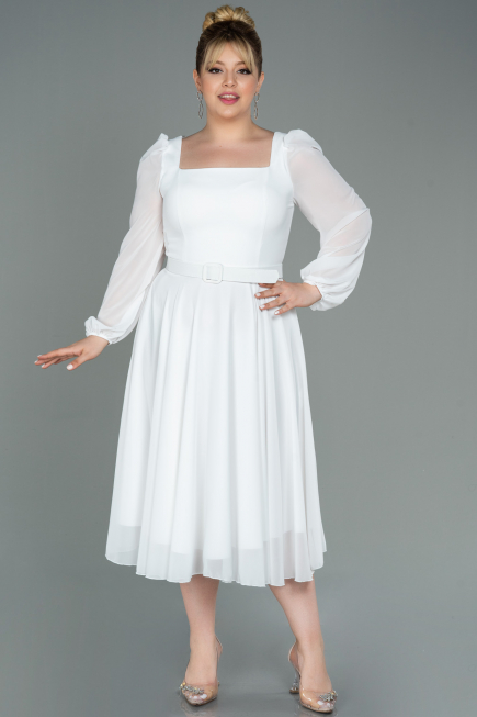 Kleider in Großen Größen Midi Chiffon Weiß ABK1753