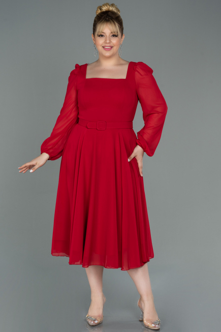 Kleider in Großen Größen Midi Chiffon Rot ABK1753